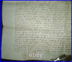 1584, Large Antique Original Handwritten Manuscript On Vellum, Signed With Seal