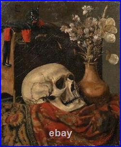 18th Century Dutch Memento Mori Vanitas Skull Chinese Demon Still Life Signed