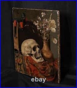 18th Century Dutch Memento Mori Vanitas Skull Chinese Demon Still Life Signed