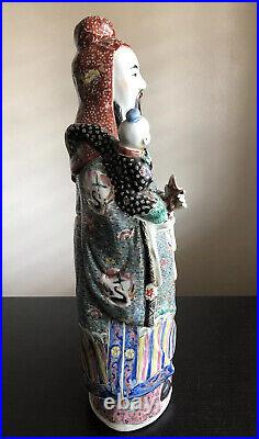 19 LARGE Antique Chinese Fuxing Famille Porcelain God Statue SIGNED Fu Lu Shou