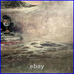 1900's ANTIQUE The Old Man and The Sea with His Dog Nautical Very Large Painting