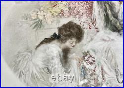 1919 London Ladies Flowers Signed Henderson Lithograph Antique Fashion Hair UK