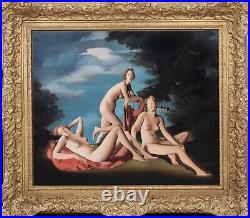 1931 Greek Hungarian Three Graces Nude Classical Scene SIGNED