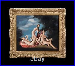 1931 Greek Hungarian Three Graces Nude Classical Scene SIGNED