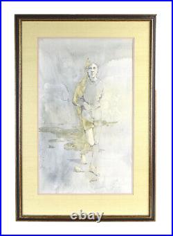 1960s Shelly Canton Watercolor Young Boy Walking Barefoot in Sand Chicago Artist