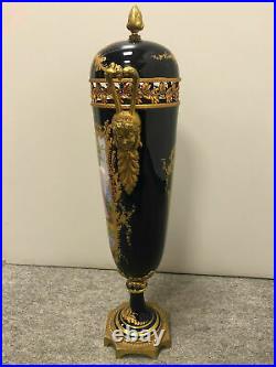 19TH Large Sevres Vase antique signed French bronze porcelain decorated Gold