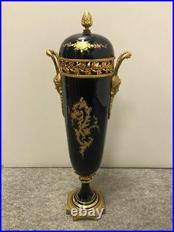 19TH Large Sevres Vase antique signed French bronze porcelain decorated Gold