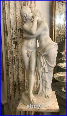 19c Amazing Antique Carrara Marble Sculpture Kiss Signed 188s Large