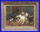 19th Century French School Pug Puppies & Tabby Cat Barn Scene Signed Painting