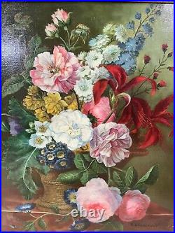 20 X 24 Gorgeous Botanical Original Antique Oil Painting In Canvas DETAILED