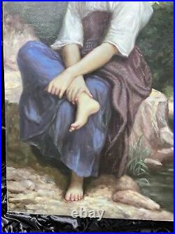 36 Vintage Estate Girl Original Antique Oil Painting William Adolph Bouguereau