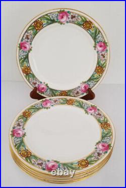 6 Antique MINTONS For Burley Co Enameled Plates Large PINK ROSES Design Signed