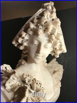 A Large Antique Marble Or Alabaster Bust Of A Smiling Lady Signed Mayyani 27