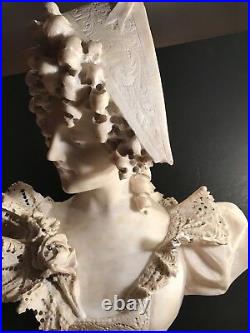 A Large Antique Marble Or Alabaster Bust Of A Smiling Lady Signed Mayyani 27