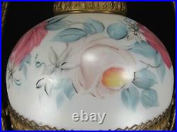 ANTIQUE HURRICANE OIL LAMP large hanging ceiling HAND PAINTED cast iron SIGNED