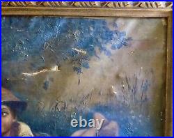 ANTIQUE OIL PAINTING ON CANVAS SIGNED PAINTING NEEDS SOME RESTORATION 38 x 25