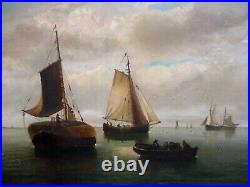 ANTIQUE SIGNED DUTCH OLD MASTER PAINTING SHIPS IN HARBOR 30 HIGH x 50 WIDE