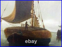 ANTIQUE SIGNED DUTCH OLD MASTER PAINTING SHIPS IN HARBOR 30 HIGH x 50 WIDE