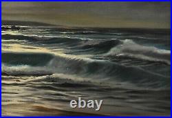 ARNOLD BEARDSLEY (b. 1915) LARGE MOONLIT SEASCAPE ANTIQUE BEACH OIL PAINTING
