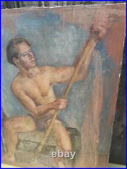 ART LANDY OIL ON CANVAS PAINTING LISTED NUDE MALE STUDY 24x20