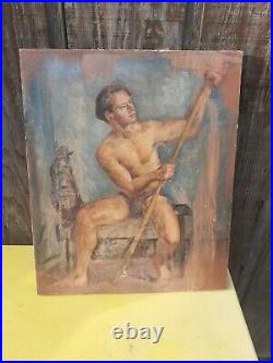 ART LANDY OIL ON CANVAS PAINTING LISTED NUDE MALE STUDY 24x20