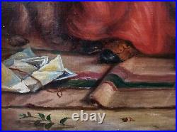 Alice O. Clay, After Faed, The Silken Gown 19thC Large Fine Antique Oil Painting