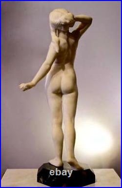 Amazing Antique Carrara Marble Young Woman Signed Wear Alonzo Large