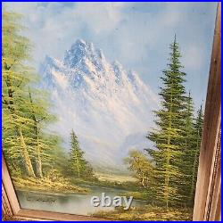 American Antique Oil Painting Mountain River Forest Landscape Signed C. Helen