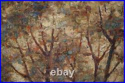 American Large Antique Oil Painting Mountain Trees Forest Landscape signed