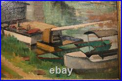 American Large Expressionistic Landscape Antique Oil Painting signed