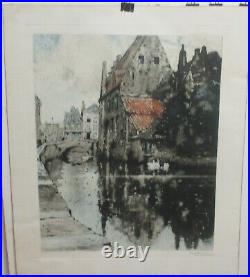Amsterdam Red Roof Scene Large Hand Signed Color Etching