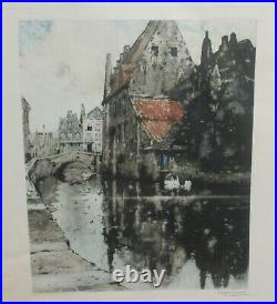 Amsterdam Red Roof Scene Large Hand Signed Color Etching