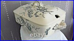 Antique 14 LARGE English Signed JD&S White & Blue Ceramic Soup Tureen 18 th