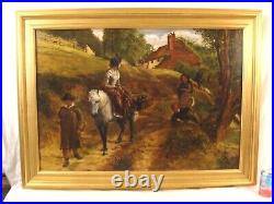 Antique 1854 James C Hook Market Morning O/B Landscape Painting