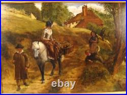 Antique 1854 James C Hook Market Morning O/B Landscape Painting