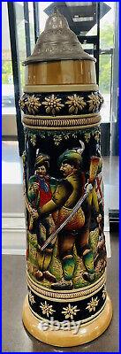Antique 19 German Beer Stein Extra Large Ghedina Signed