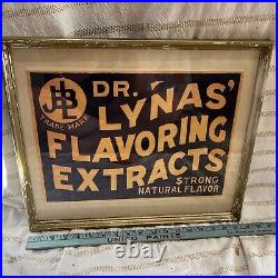 Antique 1900's Drugstore Sign Dr Lynda Flavoring Framed Picture Wall Art VTG