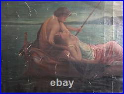 Antique 1920 large oil painting neoclassicism signed