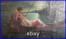 Antique 1920 large oil painting neoclassicism signed