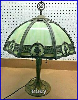 Antique 1920's Signed Miller Curved Slag Glass Table Lamp Beautiful, No Reserve