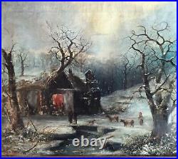 Antique 19th Century H. V. S. Seymour Original O/C Winter Landscape Signed Framed
