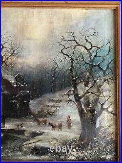 Antique 19th Century H. V. S. Seymour Original O/C Winter Landscape Signed Framed