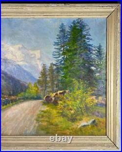 Antique 19th c. Oil Painting, Valley of Chamonix Mont Blanc, Switzerland, Signed