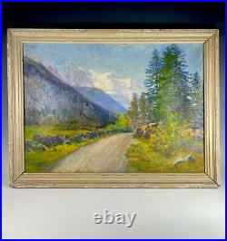 Antique 19th c. Oil Painting, Valley of Chamonix Mont Blanc, Switzerland, Signed