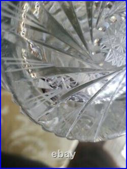 Antique AMERICAN BRILLANT CUT GLASS VASE Large SHARP Saw Tooth Signed CLARK