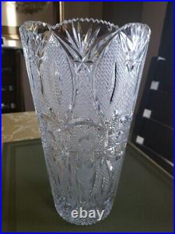 Antique AMERICAN BRILLANT CUT GLASS VASE Large SHARP Saw Tooth Signed CLARK