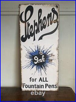 Antique Advertising, Large 1940s Enamel Sign for Stephens' Ink / Shop Display