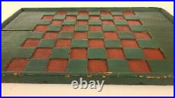 Antique American Primitive Checkerboard Large Green & Red Checkers Game Board