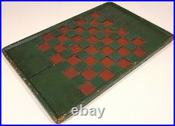 Antique American Primitive Checkerboard Large Green & Red Checkers Game Board
