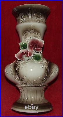Antique Beautiful Capodimonte Porcelain Large 15 Vase / Urn Signed Italy Roses